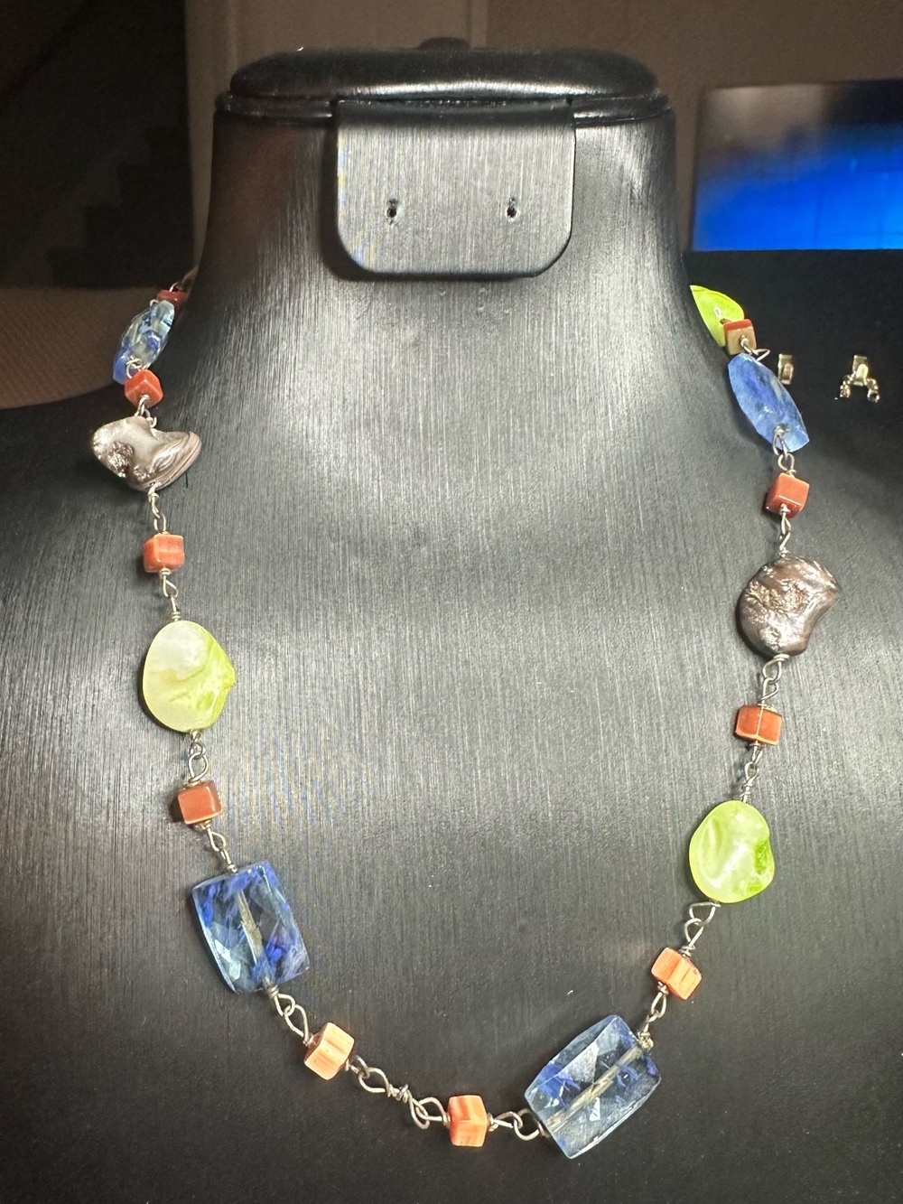 Multi-Color Semi-Precious Stone Link Necklace with Sterling clasp